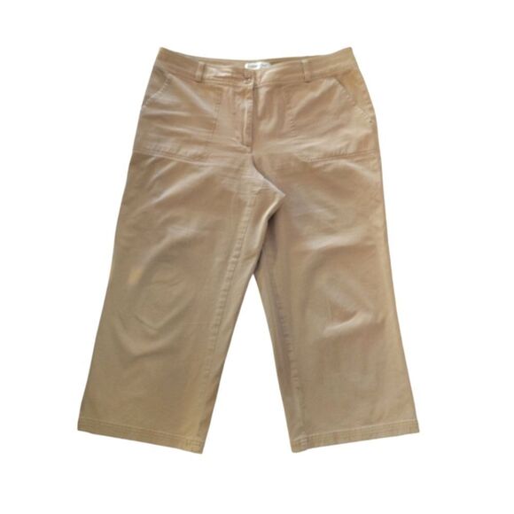 🎁 Coldwater Creek Khaki High Waist Wide Leg Cropped Capri Pants Size 12 - Picture 1 of 13